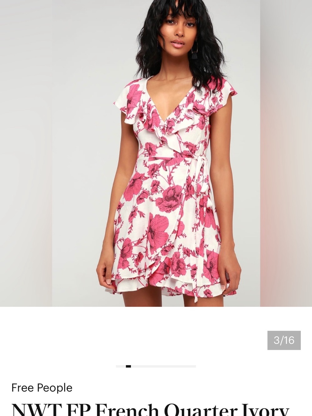 Free People Ivory Dress with Pink Floral Print